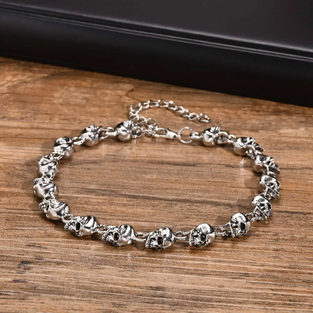 Gothic Full Skull Ghost Head Bracelet for Men,Rock Punk Motorcycle Riding Bicycle Chain Wristband,Halloween Jewelry