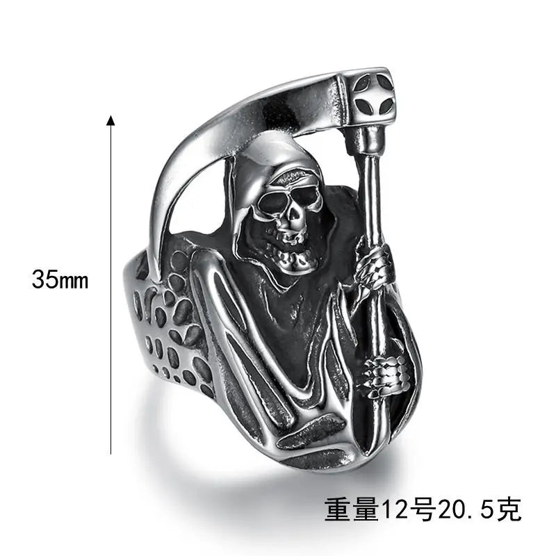 Hip hop Death Skull Biker Ring Stainless Steel Jewelry High Quality Grim Reaper Skull Motor Biker Ring Mens Ring