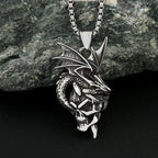 Dragon Skull Winged Pendant — Stainless Steel