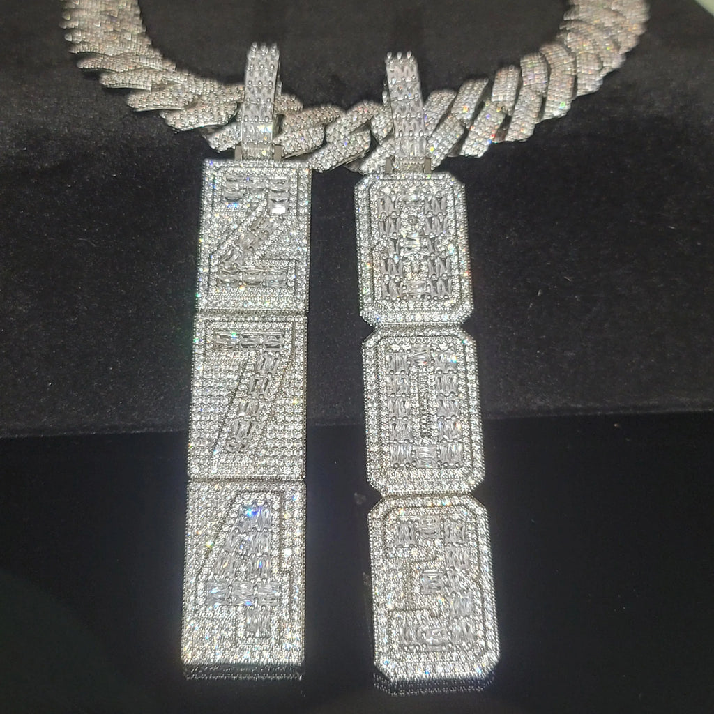 Custom Vertical Arrangement Any Number Letters Pendant Hip Hop Birthday Gifts For Him Her Fashion Iced Out 20MM Necklace Chain