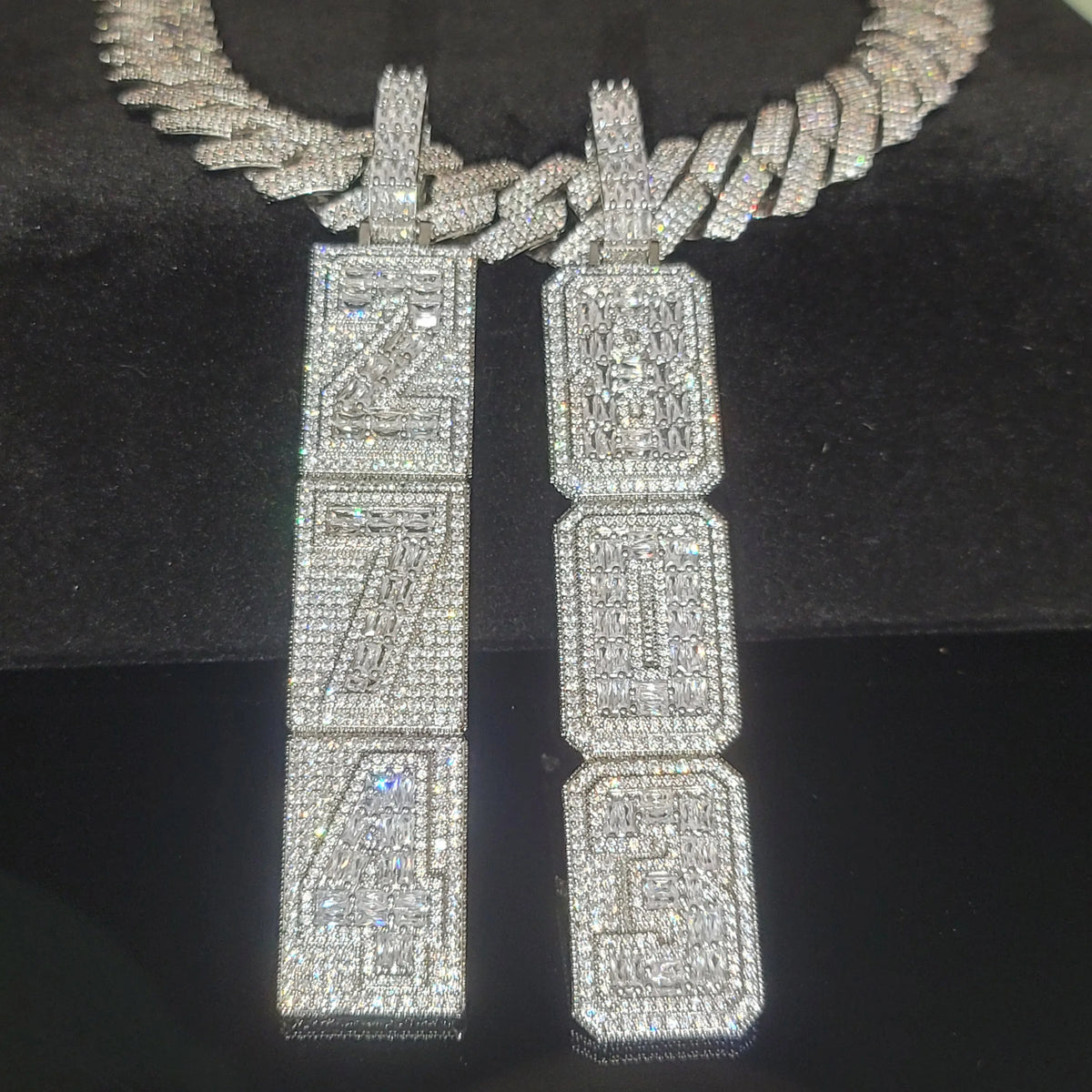 Custom Vertical Arrangement Any Number Letters Pendant Hip Hop Birthday Gifts For Him Her Fashion Iced Out 20MM Necklace Chain