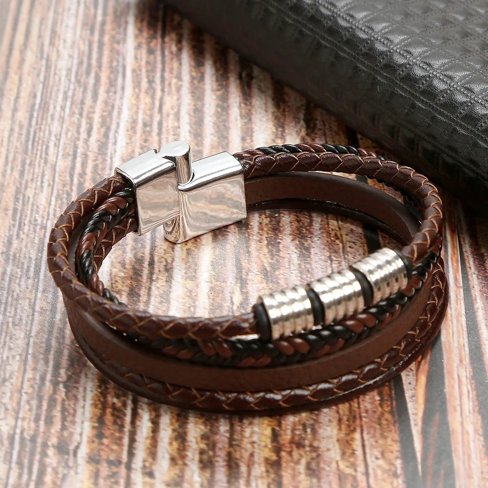 Viking Multi Layer Braided Leather Bracelet