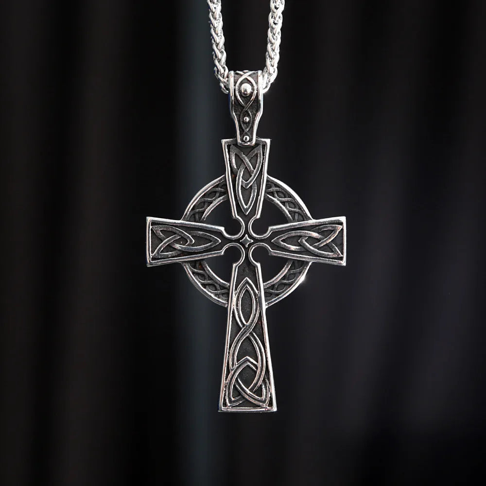 Mens Irish Celtic Knot Cross Pendant Necklace Stainless Steel Nordic Viking Necklace Ancient Talisman Pendant Jewelry