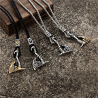 Never Fade Norse Runes Vikings Ax Necklaces Men Stainless Steel Self-defense Hatchet Pendant Valknut Amulet