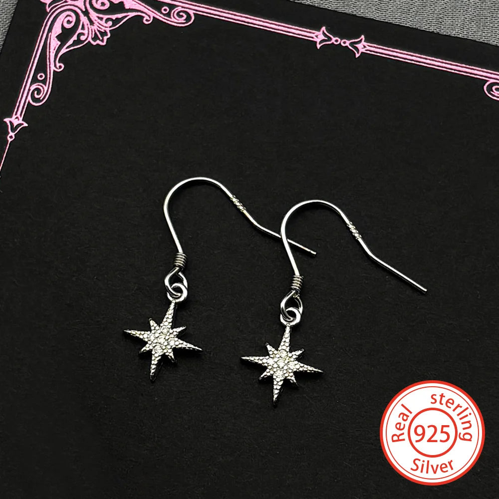 Star Two-Tone Earrings Sterling Zircons Octagram