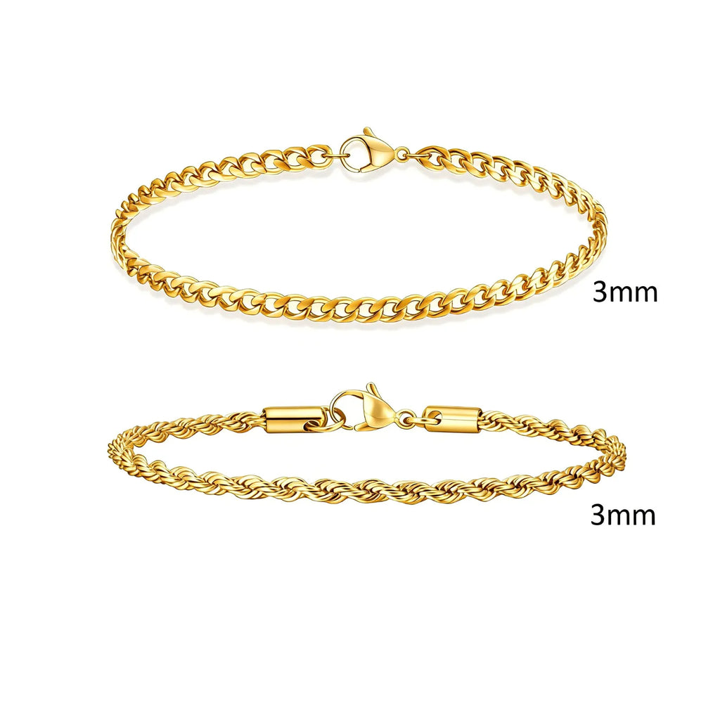 Rope Cuban Chain Bracelet 2pcs — Two-Tone