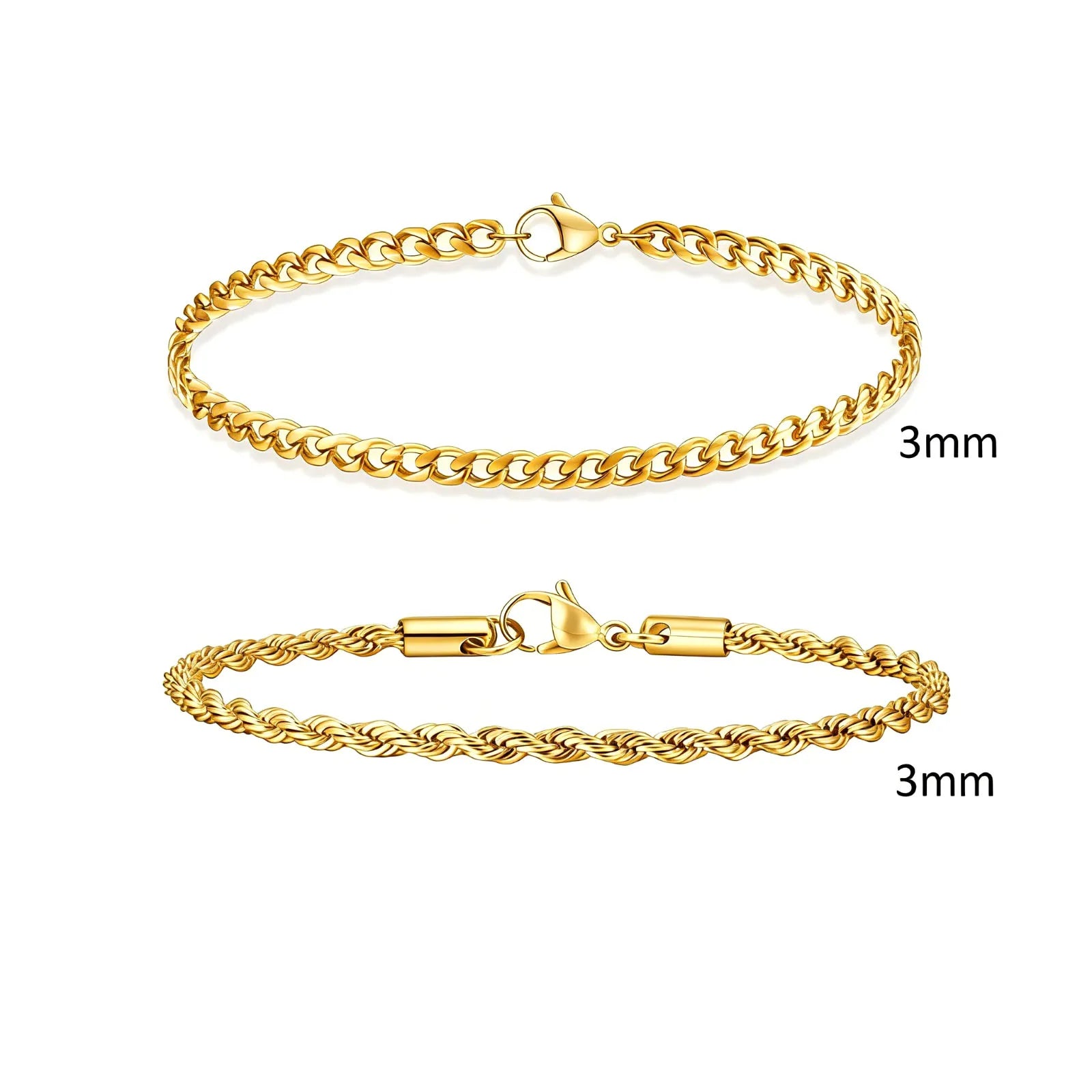 Rope Cuban Chain Bracelet 2pcs — Two-Tone