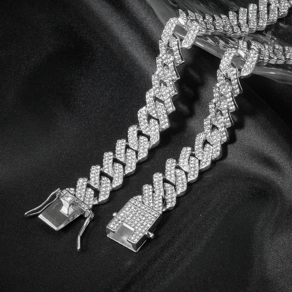 Two-Tone 14mm Iced Out Cuban Link Chain Necklace
