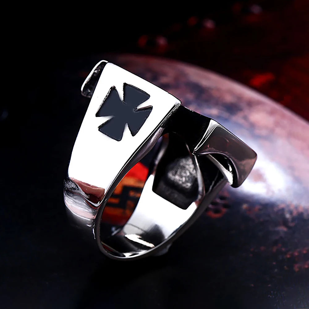 Classic Vintage Iron Cross Shape Ring Men Boy Stainless Steel Cool Motor Biker Ring Party Jewelry Amulet Gift Dropshipping Store