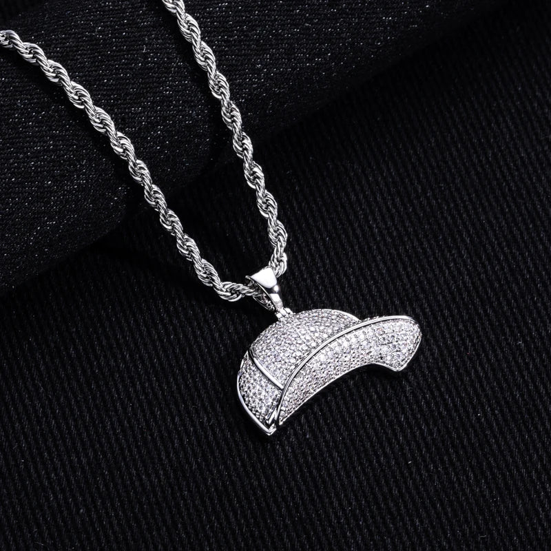 Iced Out Baseball Cap Pendant Necklace — Gold-Tone