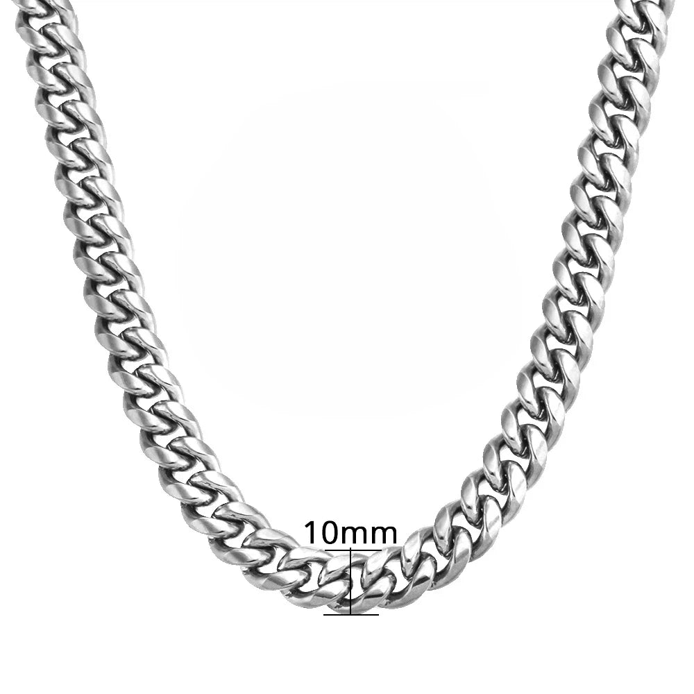 Long 316L Stainless Steel Chunky Miami Cuban Link Chain Gold Plated Hip Hop Necklace 8mm-10mm for Men Women