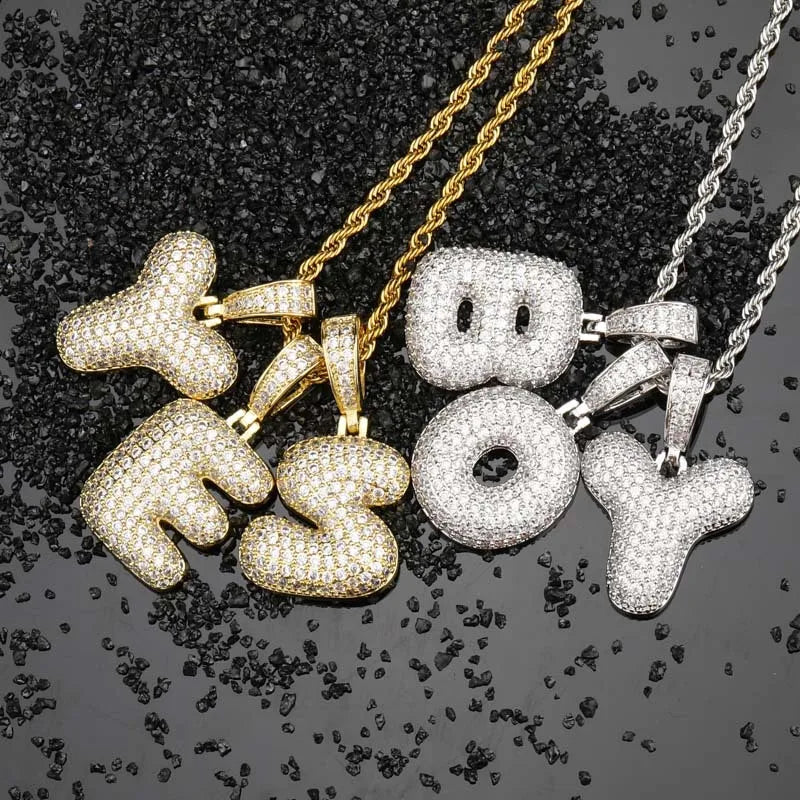 Iced Out Letter Bubble Pendant Necklace