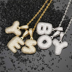 Iced Out Letter Bubble Pendant Necklace