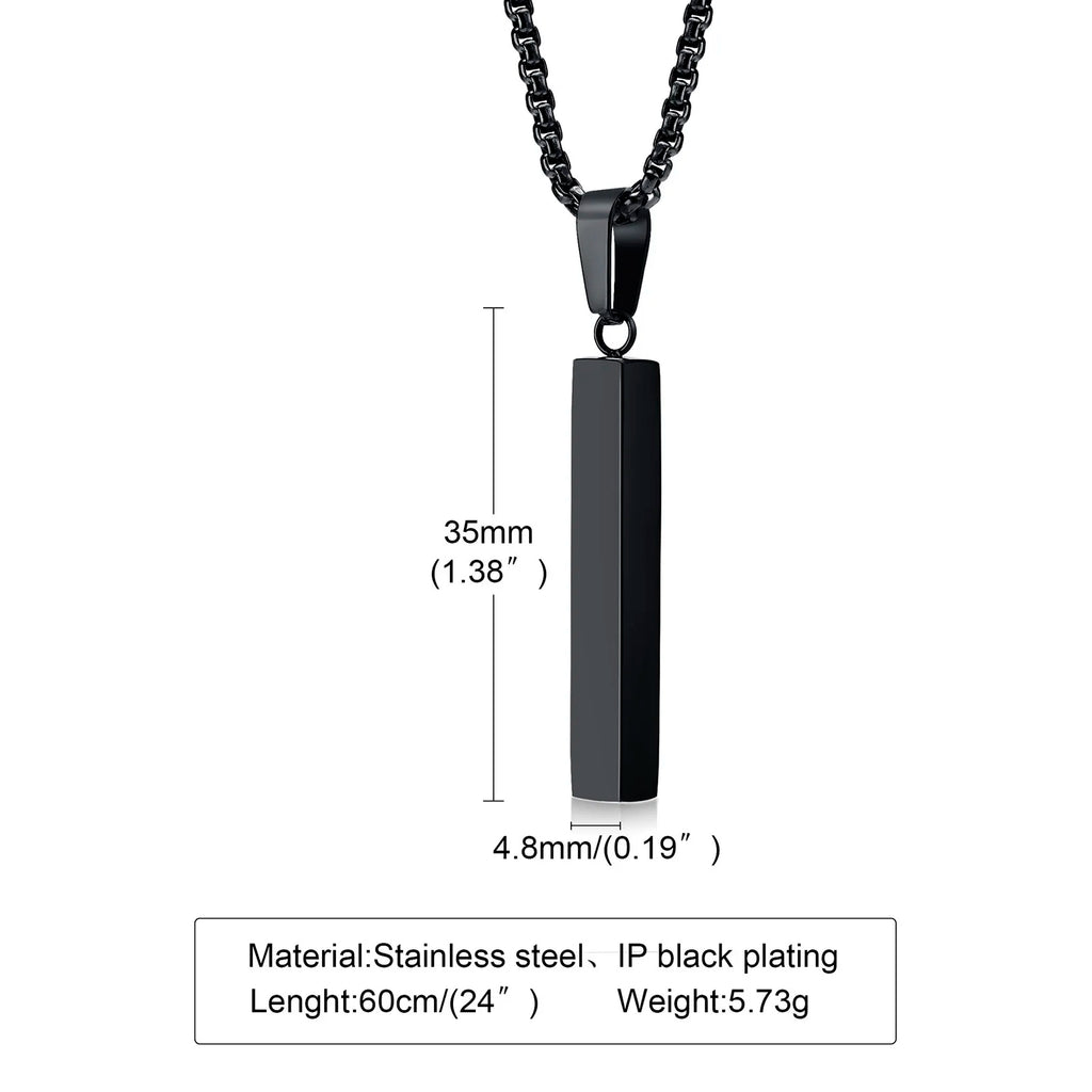 Vnox Stainless Steel Vertical Bar Necklaces for Men Boys, Black Simple Metal Pillar Pendant, Casual Neck Collar