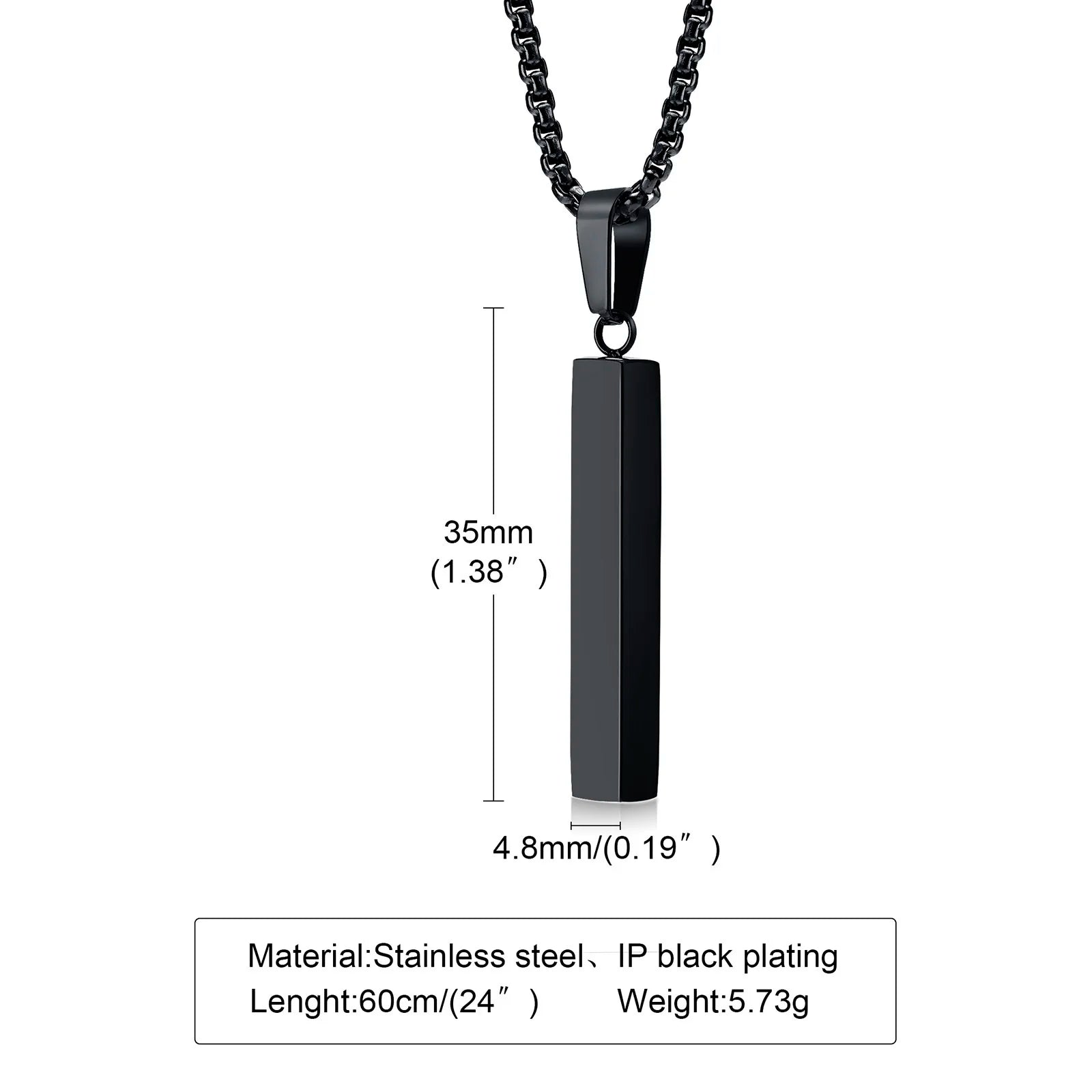Vnox Stainless Steel Vertical Bar Necklaces for Men Boys, Black Simple Metal Pillar Pendant, Casual Neck Collar