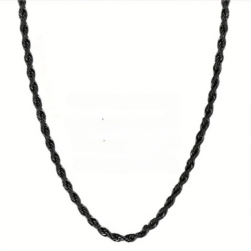 45/50/60/70cm One-piece Black Color Stainless Steel Twisted Rope Necklace, Men's Classic and Fashionable Daily Accessory Jewelry