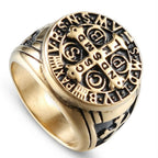 New Vintage Religious St. Benedict's Cross Ring Catholic Exorcism Church Men's Punk Niche Party Trend Metal Ring