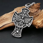 Vintage Stainless Steel Saint Michael Cross Pendant Necklaces For Men Women Fashion Religious Amulet Jewelry Gifts