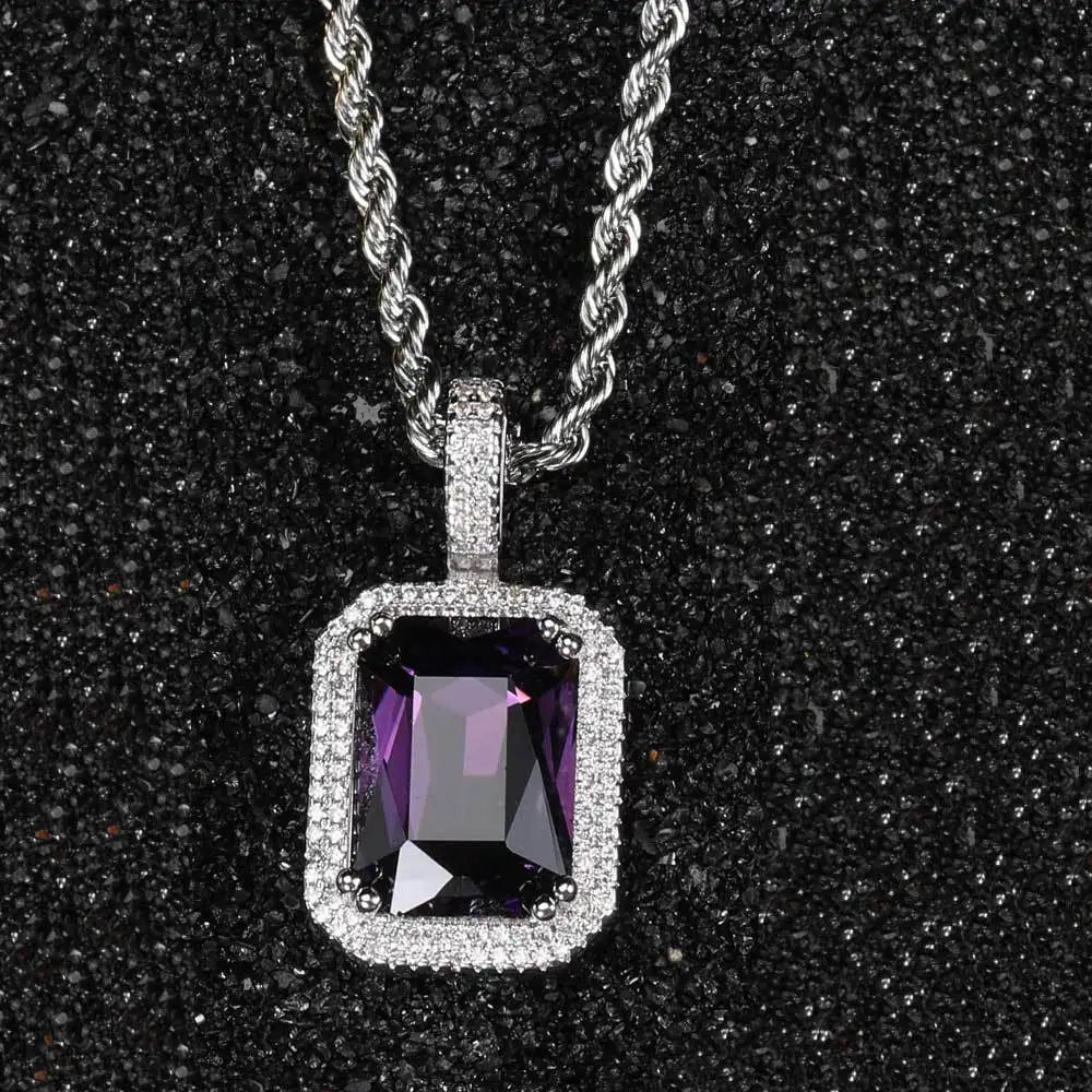 Iced Out Rope Pendant Necklace Stainless Steel