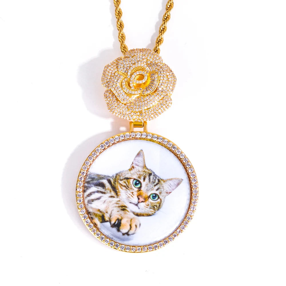 Statement Photo Pendant Necklace Rose Medallion