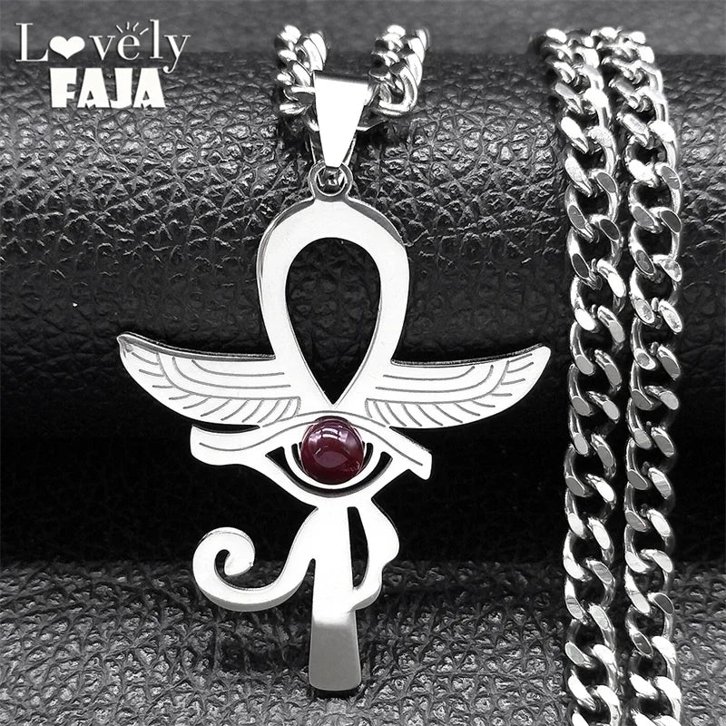 Cross Horus Eye Steel Pendant Ancient Ankh Egypt
