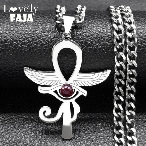 Cross Horus Eye Steel Pendant Ancient Ankh Egypt