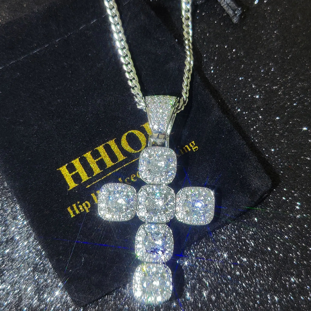 Iced Out Jesus Cross Necklace Cluster Tennis Chain Cross Pendant Religious Faith Hip-Hop Jewelry Gift for Men Women