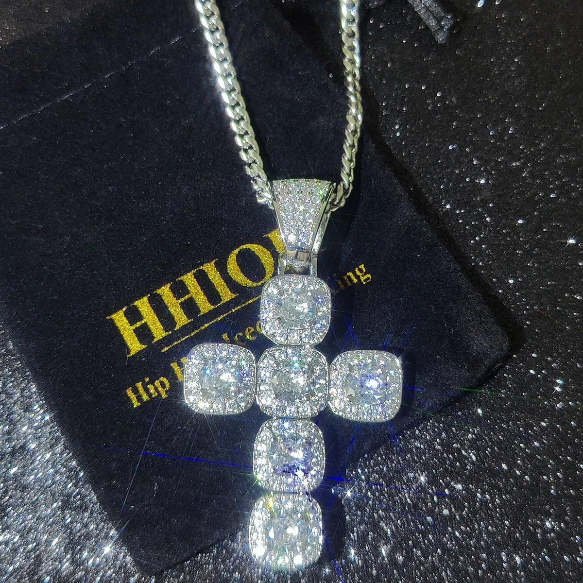 Iced Out Jesus Cross Necklace Cluster Tennis Chain Cross Pendant Religious Faith Hip-Hop Jewelry Gift for Men Women