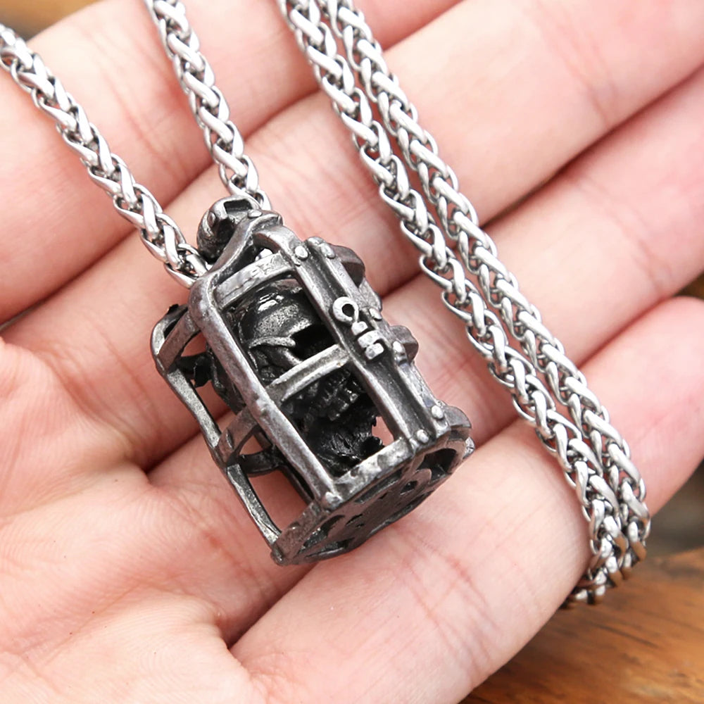 Gothic Cage Skull Pendant — Black