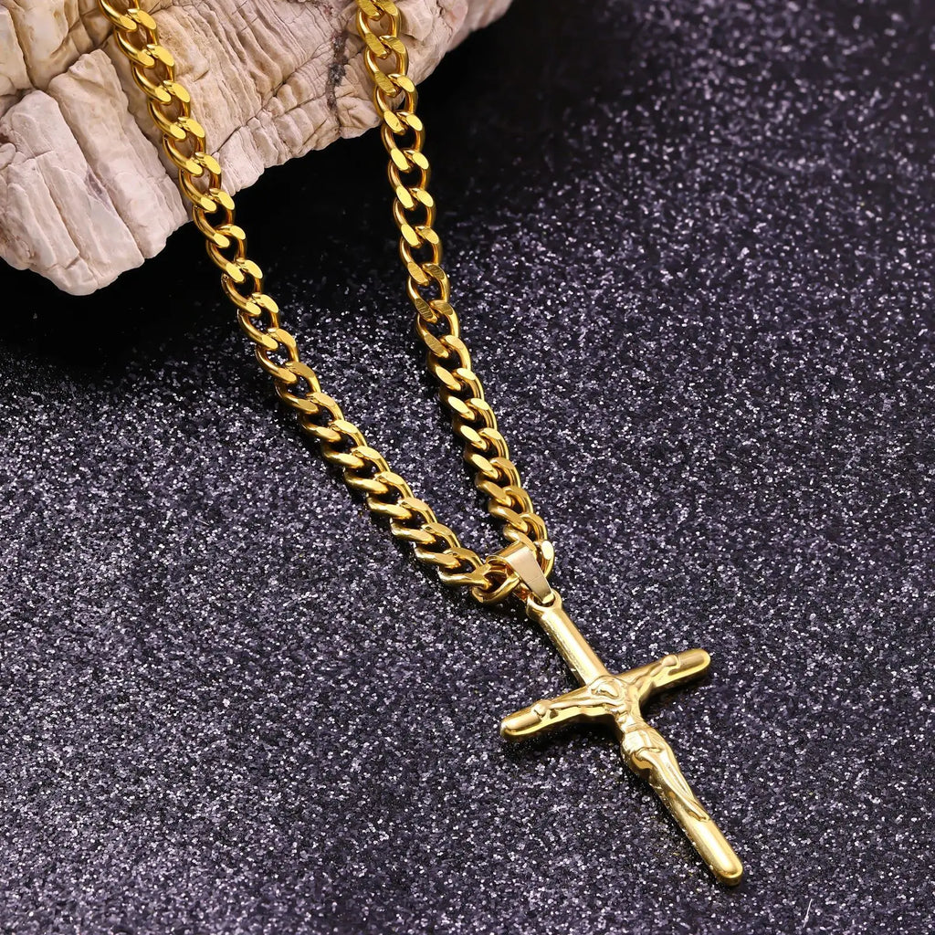 Luxury 24K 9999 Pure Gold real gold Cross Men Women Necklace Hip Hop Street Style Punk Vintage Pendant