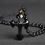 Prayer Hand Cross Black Pendant Necklace