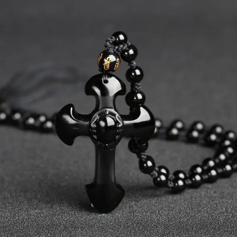 Prayer Hand Cross Black Pendant Necklace