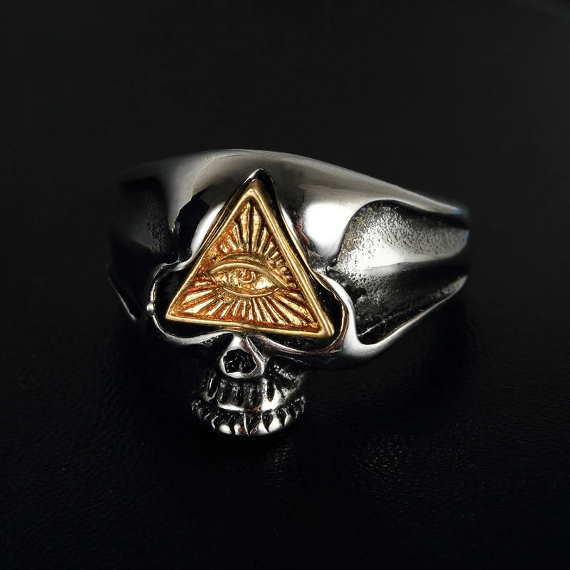 Vintage All Seeing Eye Skull Ring Men And Women Stainless Steel Skull Biker Ring Male Punk Hip Hop Jewelry Dropshipping