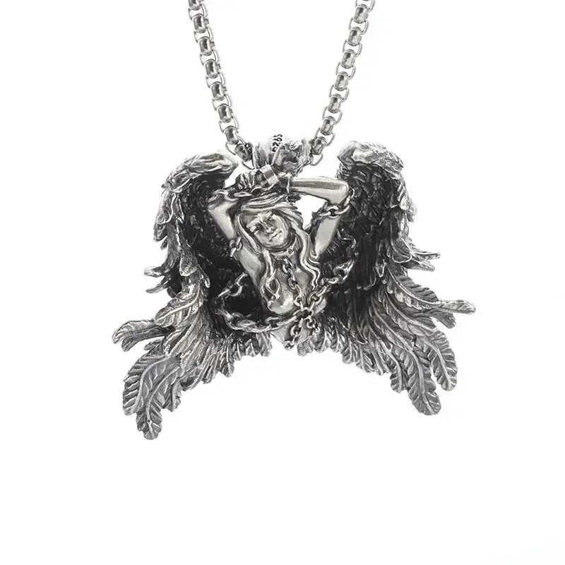 Delicate Antique Silver Color Seraph Prayer Good Luck Necklace Pendant Men Women Anniversary Amulet Jewelry Gift
