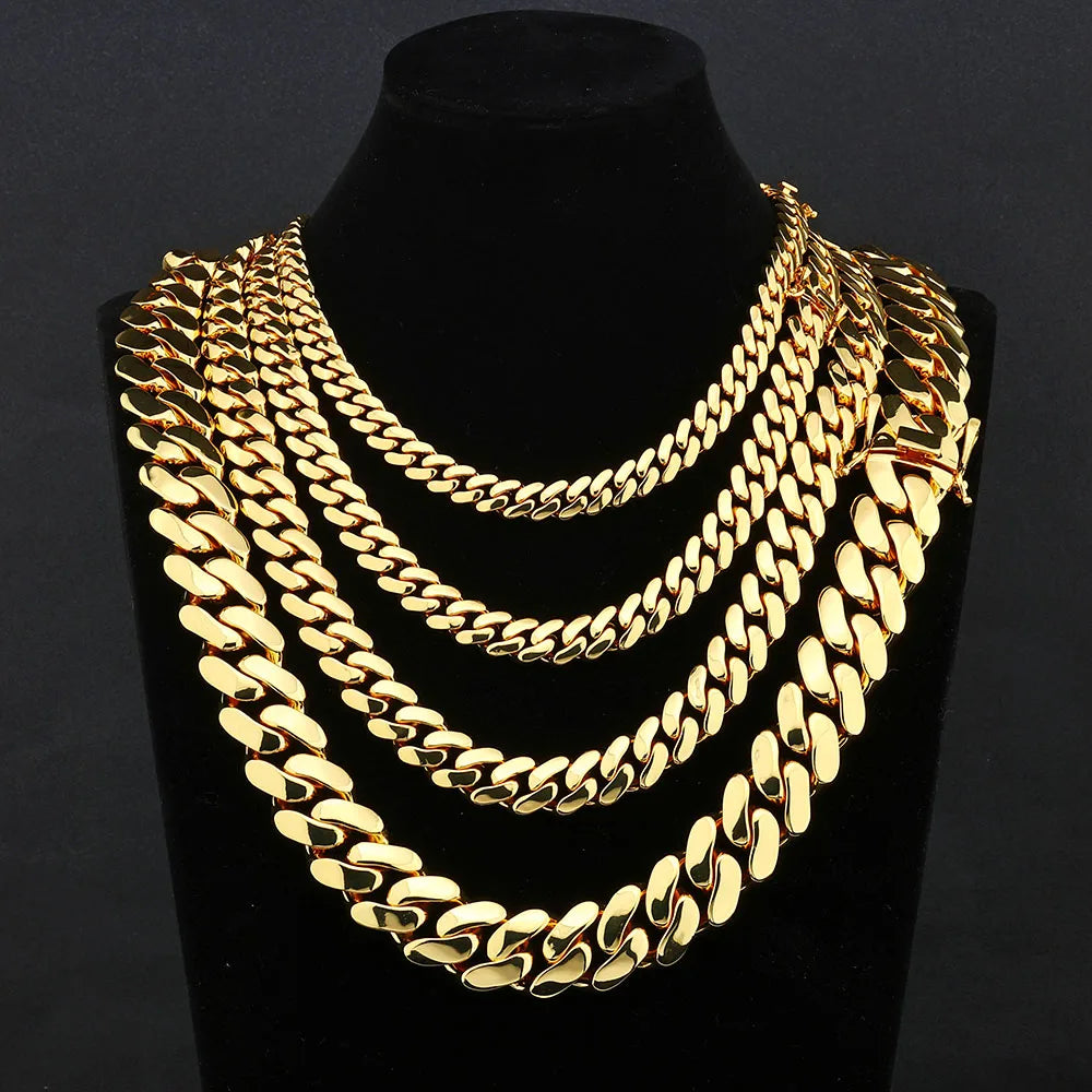Gold Cuban Chain Necklace 10MM Smooth 18K