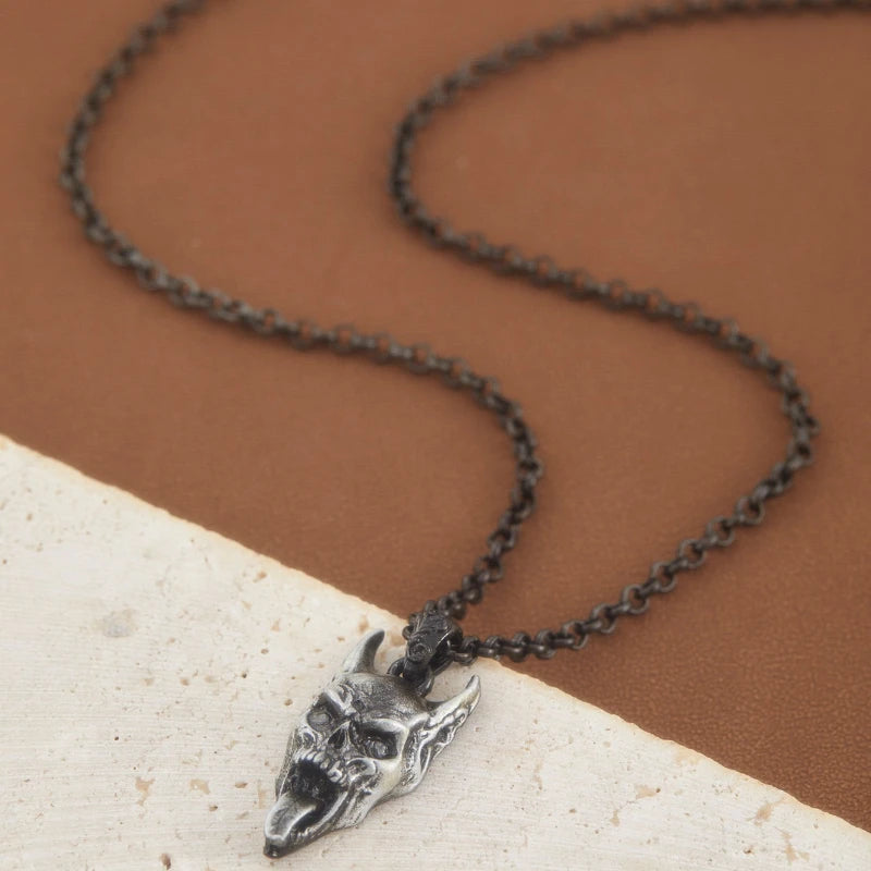 Black Skull Pendant Necklace — Wooden Box