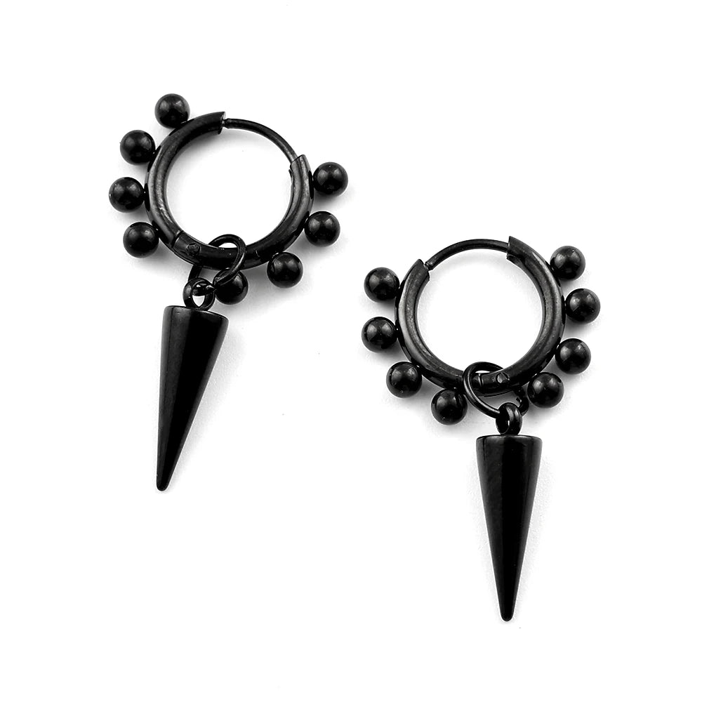 Spike Cone Drop Earrings Beaded Hoop Gothic — Stainless Steel