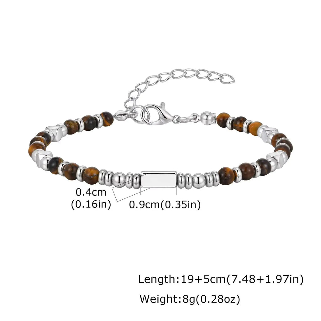 Vnox Men's Cross Natural Stone Beads Bracelets, 19-24cm Adjustable Length Lobster Clasp Trendy Chain Wristband Jewelry for Him