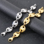 Luxury Gold Color Man Bracelets for Men 316L Stainless Steel 19MM Width Coffee Bean Style Chain Men's Bracelets