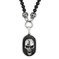 Men's Steampunk CZ Skull Face Head Pendant Necklace For Man 8MM Width 50CM Long Agate Stone Beads Chain Stainless Steel
