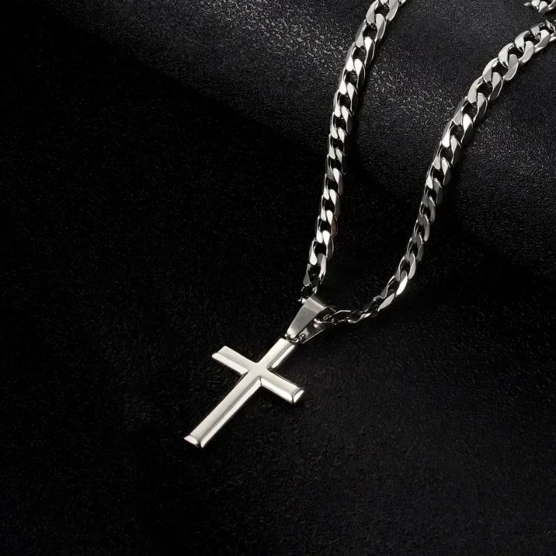 925 Sterling Silver Cross Necklace for Men Women 5mm Stainless Steel Durable Cuban Crucifix Pendant Necklace Jewelry