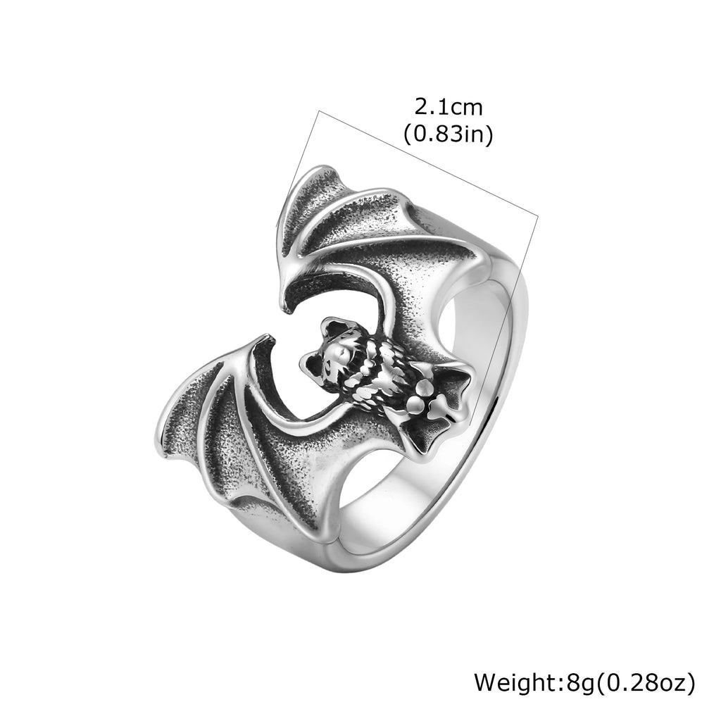 Fashion Gothic Bat Ring for Men, Non-fading Stainless Steel Creative Animal Rings, Punk Unique Design Finger Jewelry