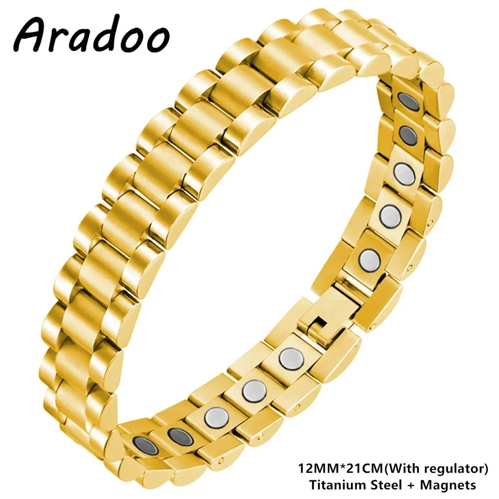 ARADOO Titanium Steel Watch Band Men's Bracelets Stainless Steel Magnetic Wristband Bracelet Gentlemen Jewelry Gifts