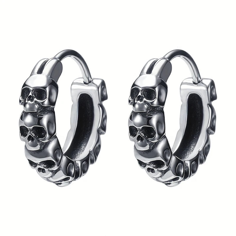 Skull Hoop Earrings Punk Party Men Women — 316L Stainless Steel