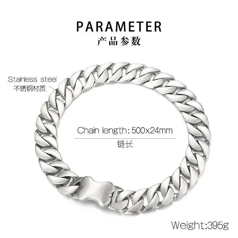 24/31MM Larger Cuban Chain Dog Bone Charm Necklace for Men Women Stainless Steel 316L Heavy Choker Punk Trendy Jewelry Cool Gift