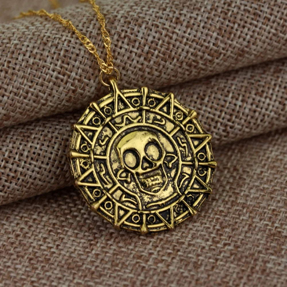 Skull Coin Medallion Pendant Necklace