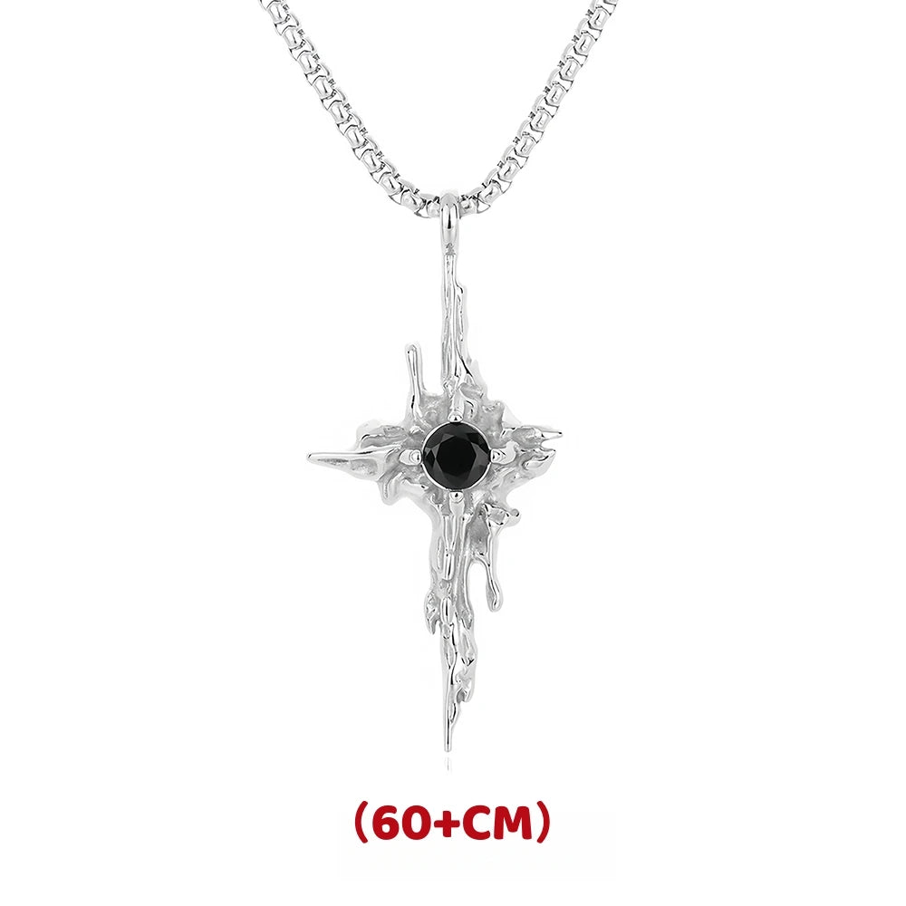 Hip Hop Lava Cross Pendant Necklace For Man Woman Non Fading Titanium Steel Pendant Clavicle Sweater Chain New Couple Jewelry