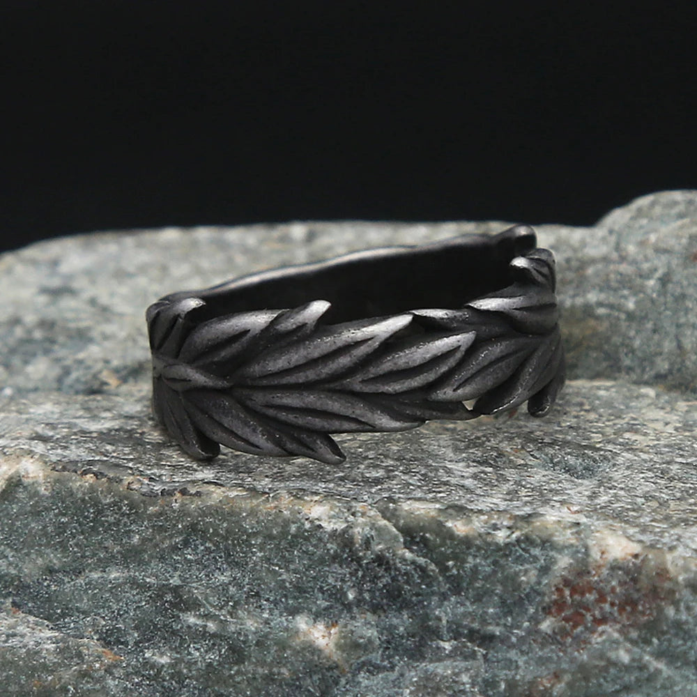 New Vintage 316L Stainless Steel Black Ears of Wheat Rings For Men Women Fashion Punk Creative Amulet Jewelry Gifts