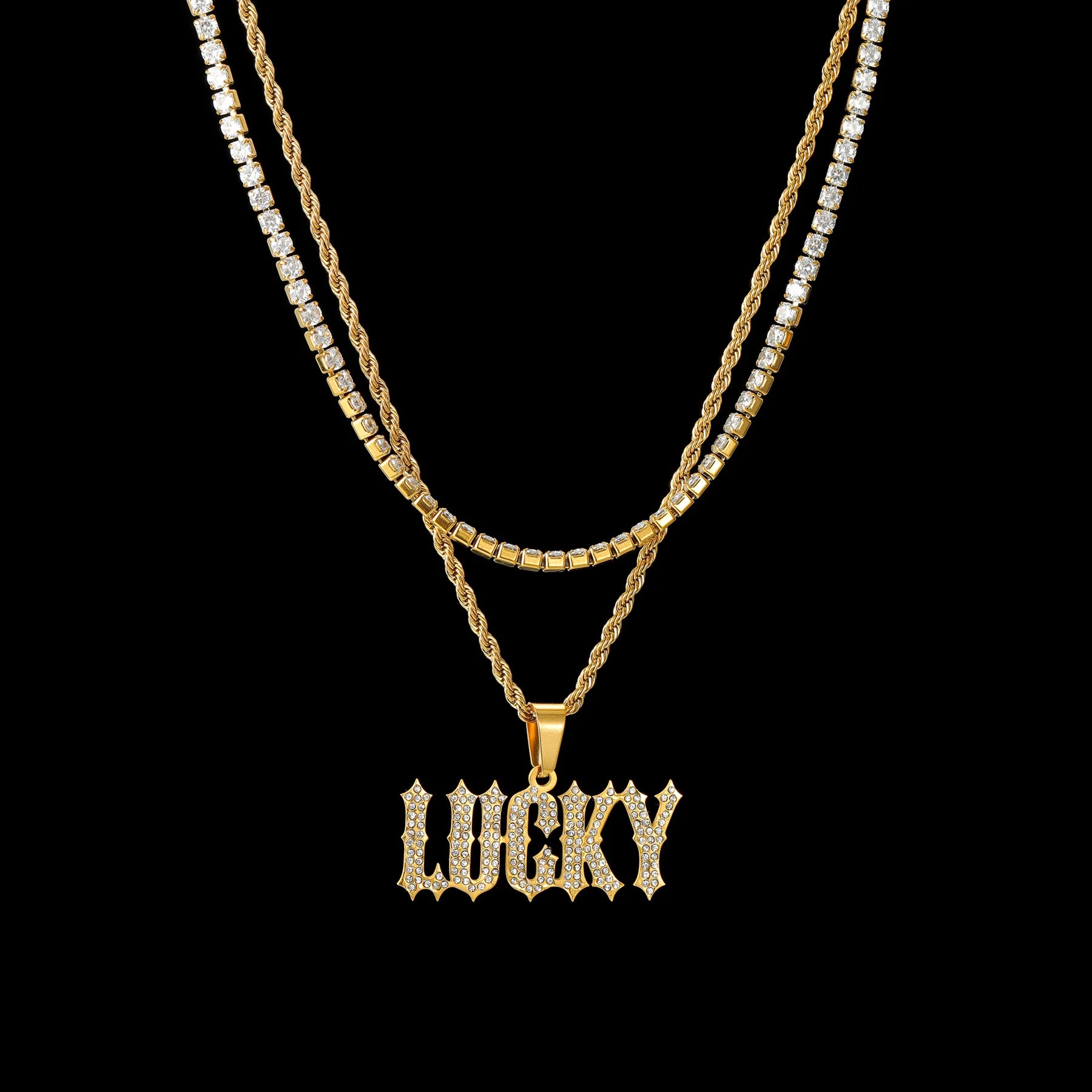 Personalized Custom Zircon Name Necklace Stainless Steel for Women Men Double Layers Zircon Twist Chain Birthday Jewelry Gift