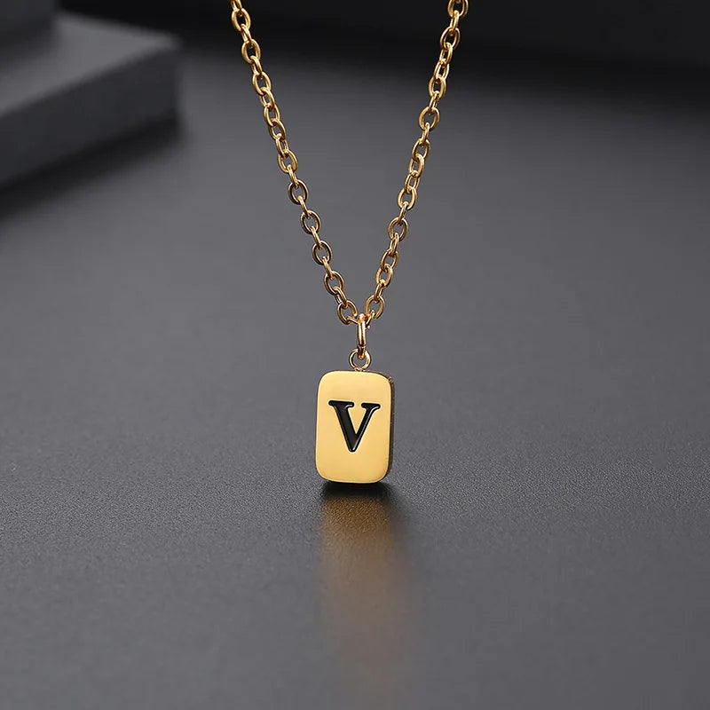 Letter Pendant Square Chain — Gold
